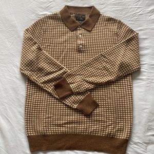 J Crew 100% cashmere long sleeve polo in herringbone - small